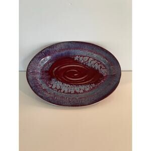 Jason Silverman Signed Glazed Ceramic Unique Decorative Plate Blue & Red